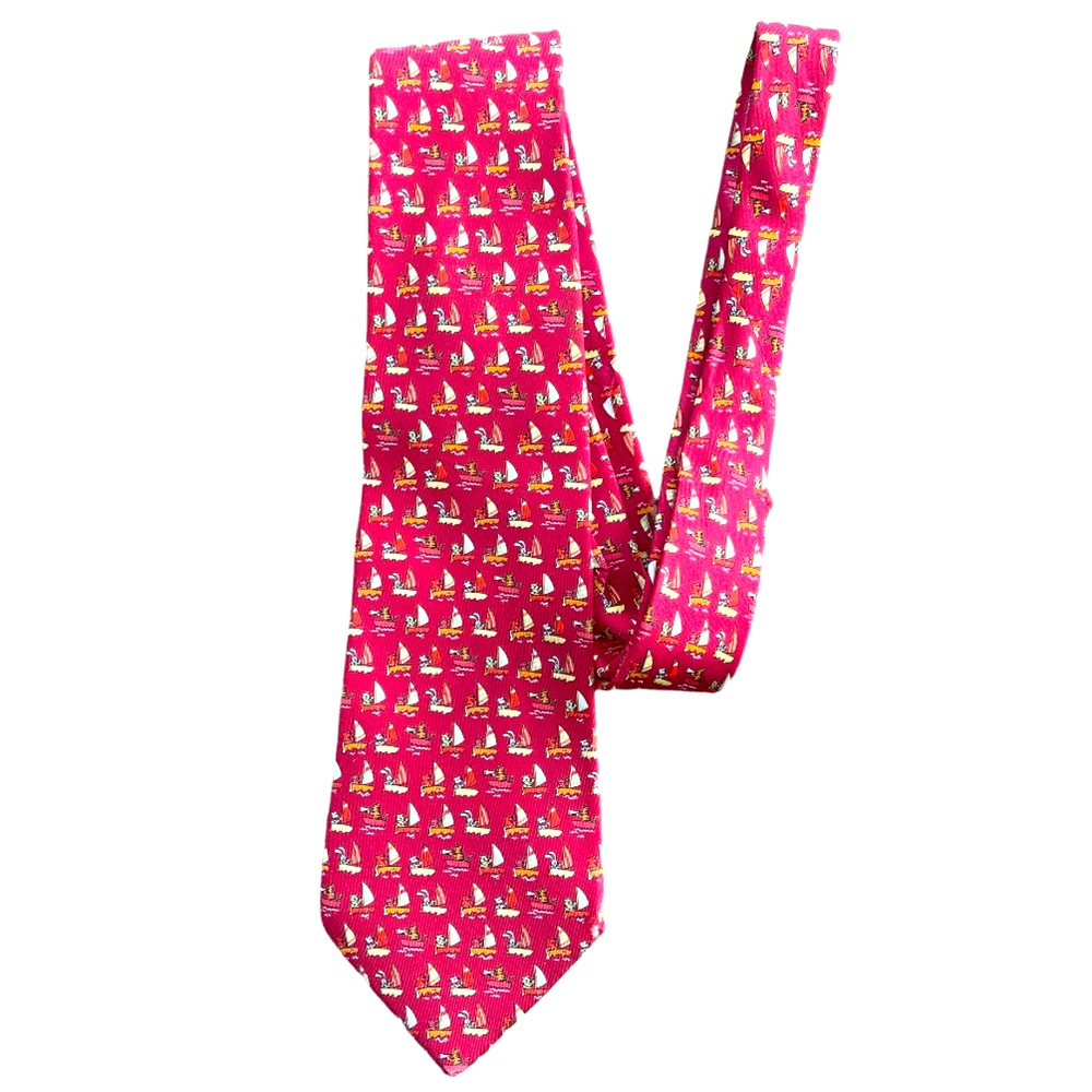 Salvatore Ferragamo‎ Red Silk Tie with Sailboat Print